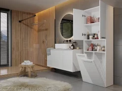 Armoire De Salle De Bains|3xE Living Meuble salle de bain, 174 x 30 x 60 cm, blanc mat
