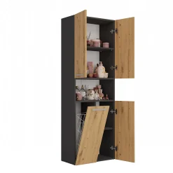 3xE Living Meuble salle de bain, 174 x 30 x 60 cm, antracite, chêne artisan