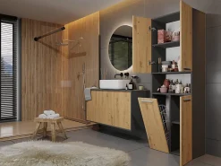 3xE Living Meuble salle de bain, 174 x 30 x 60 cm, antracite, chêne artisan