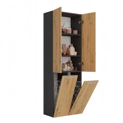 3xE Living Meuble salle de bain, 174 x 30 x 60 cm, antracite, chêne artisan