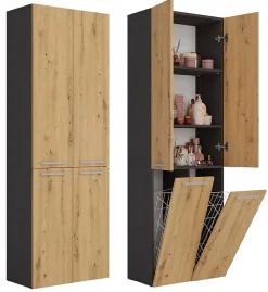 3xE Living Meuble salle de bain, 174 x 30 x 60 cm, antracite, chêne artisan