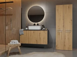 3xE Living Meuble salle de bain, 174 x 30 x 60 cm, antracite, chêne artisan