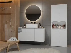 3xE Living Meuble salle de bain, 174 x 30 x 60 cm, blanc mat