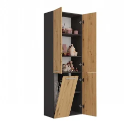 Armoire De Salle De Bains|3xE Living Meuble salle de bain, 174 x 30 x 60 cm, antracite, chêne artisan