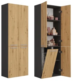 Armoire De Salle De Bains|3xE Living Meuble salle de bain, 174 x 30 x 60 cm, antracite, chêne artisan