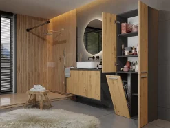 Armoire De Salle De Bains|3xE Living Meuble salle de bain, 174 x 30 x 60 cm, antracite, chêne artisan