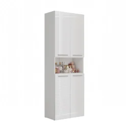 3xE Living Meuble salle de bain, 174 x 30 x 60 cm, blanc mat, blanc brillant