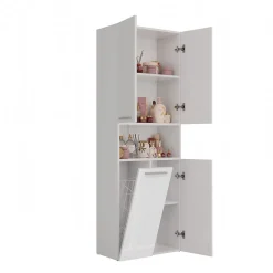3xE Living Meuble salle de bain, 174 x 30 x 60 cm, blanc mat, blanc brillant