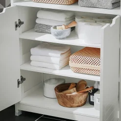 Sobuy Meuble Salle de Bain Armoire avec 2 Portes, étagères Réglables, BZR121-W,