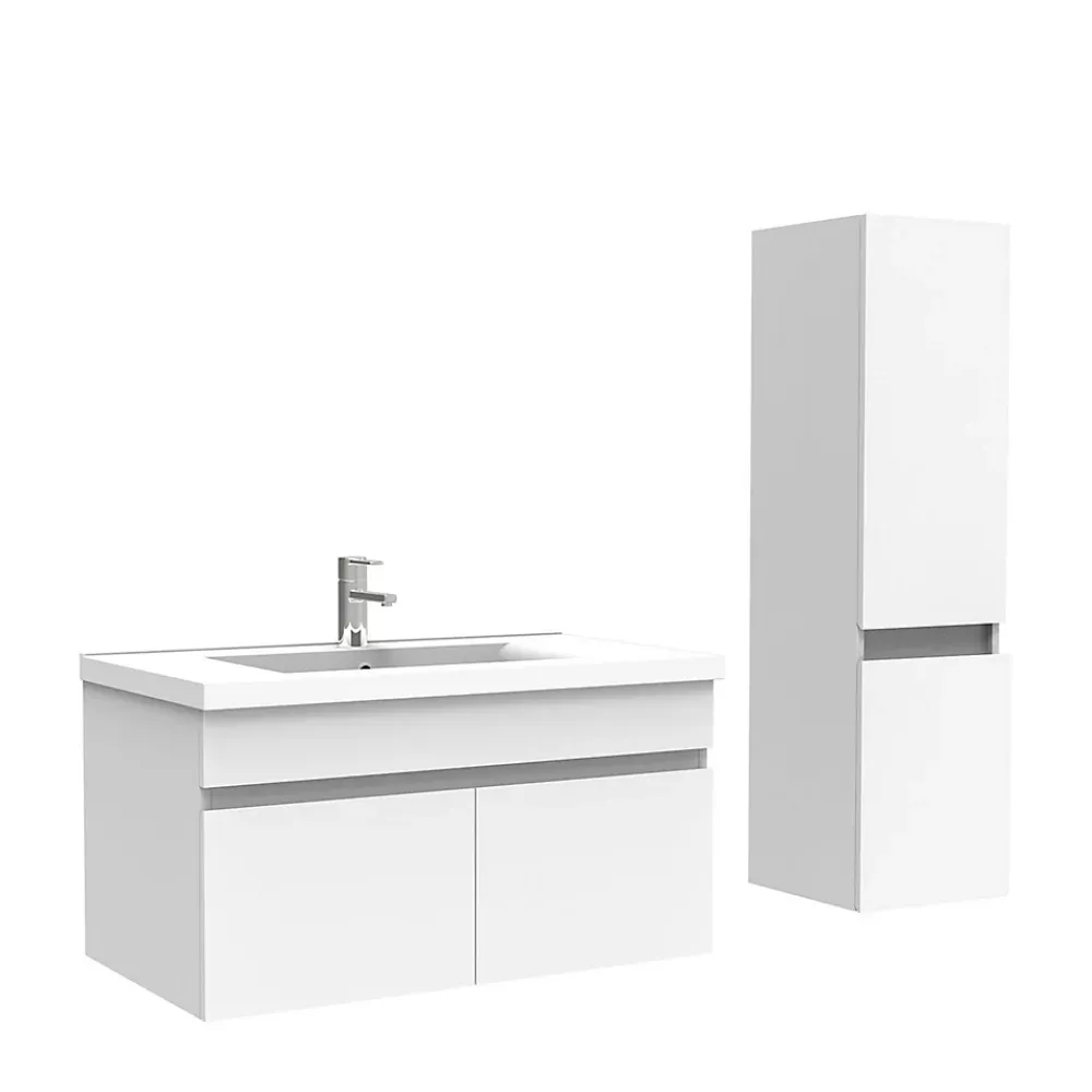 Ensemble Meuble De Salle De Bains|AICA Sanitaire Meuble Salle de Bain avec colonne 80cm Blanc avec vasque ceramique