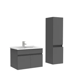 AICA Sanitaire Meuble Salle de Bain avec colonne 60cm Anthracite avec vasque ceramique