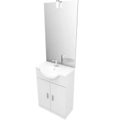 Ensemble Meuble De Salle De Bains|Aurlane Meuble salle de bain blanc 60 cm sur pied + vasque ceramique blanche + miroir applique led