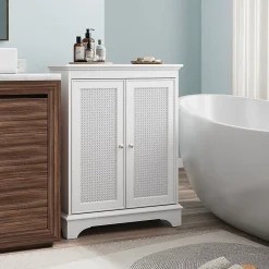 Armoire De Salle De Bains|ProximaX Meuble salle de bain blanc sur pied avec porte panier et étagère réglable, meuble indépendant pour salle de bain, salon ou cuisine