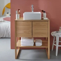 Mob-In Meuble salle de bain Chêne 70 cm ATOLL + Vasque carrée 36 cm