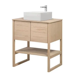 Mob-In Meuble salle de bain Chêne 70 cm ATOLL + Vasque carrée 36 cm