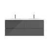 AICA Sanitaire Meuble salle de bain 120cm anthracite brillant avec 4 tiroirs à fermeture automatique et double lavabo céramique