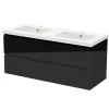 AICA Sanitaire Meuble salle de bain 120cm noir brillant avec 4 tiroirs à fermeture automatique et double lavabo
