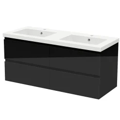 AICA Sanitaire Meuble salle de bain 120cm noir brillant avec 4 tiroirs à fermeture automatique et double lavabo