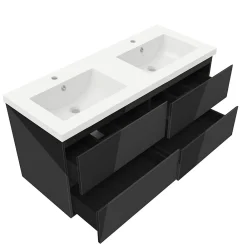 AICA Sanitaire Meuble salle de bain 120cm noir brillant avec 4 tiroirs à fermeture automatique et double lavabo