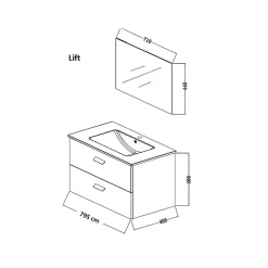 Aurlane Meuble salle de bain 80cm suspendu 2 tiroirs Décor Bois avec vasque et miroir - BOX-IN