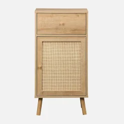 Sweeek Meuble salle de bain décor bois et cannage Bohème 1 tiroir 1 étagère 45 x 36 x 90 cm naturel