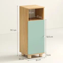 Armoire De Salle De Bains|Homcom Meuble salle de bain design nordique porte étagère niche effet bois clair vert d'eau