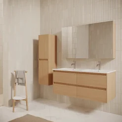 Meuble Vasque|Stano Meuble salle de bain design double vasque FORTINA largeur 120 cm chêne clair
