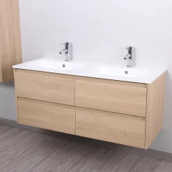 Meuble Vasque|Stano Meuble salle de bain design double vasque FORTINA largeur 120 cm chêne clair