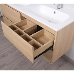 Meuble Vasque|Stano Meuble salle de bain design double vasque FORTINA largeur 120 cm chêne clair