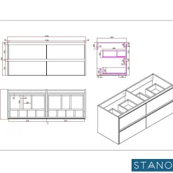 Meuble Vasque|Stano Meuble salle de bain design double vasque FORTINA largeur 120 cm chêne clair