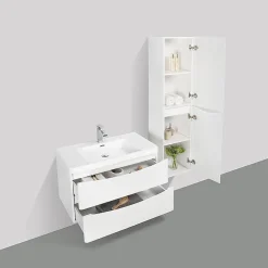 Stano Meuble salle de bain design simple vasque PIACENZA largeur 90 cm blanc laque