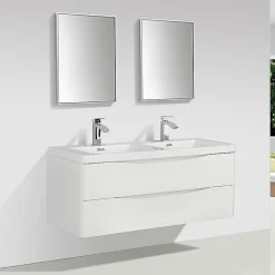 Stano Meuble salle de bain design double vasque PIACENZA largeur 120 cm blanc laque