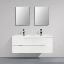 Stano Meuble salle de bain design double vasque PIACENZA largeur 120 cm blanc laque
