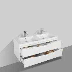 Stano Meuble salle de bain design double vasque PIACENZA largeur 120 cm blanc laque