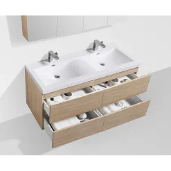 Stano Meuble salle de bain design double vasque SIENA largeur 144 cm chêne clair texture