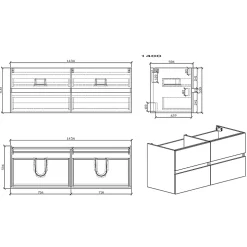 Stano Meuble salle de bain design double vasque SIENA largeur 144 cm chêne clair texture
