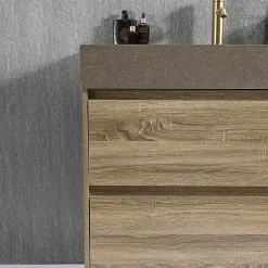 Luxury Bain Meuble salle de bain double vasque 120cm bois et effet marbre marron avec miroir LED LB-8476M-120