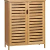 Meuble Wc|ProximaX Meuble salle de bain en bambou naturel, meuble d'appoint 2 portes à lattes avec 2 étagères, rangement salon ou salle de bain