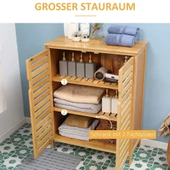 Meuble Wc|ProximaX Meuble salle de bain en bambou naturel, meuble d'appoint 2 portes à lattes avec 2 étagères, rangement salon ou salle de bain