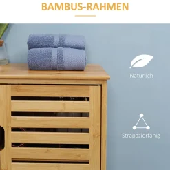 Meuble Wc|ProximaX Meuble salle de bain en bambou naturel, meuble d'appoint 2 portes à lattes avec 2 étagères, rangement salon ou salle de bain
