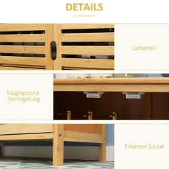 Meuble Wc|ProximaX Meuble salle de bain en bambou naturel, meuble d'appoint 2 portes à lattes avec 2 étagères, rangement salon ou salle de bain