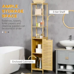 ProximaX Meuble salle de bain en bambou autoportant, 3 compartiments ouverts, poignée et système anti-basculement, gain de place