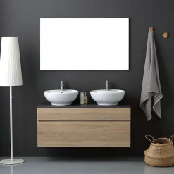 Kiamami Valentina Meuble Salle De Bain En Chêne Naturel 120Cm Avec Miroir 120X60 - Sole