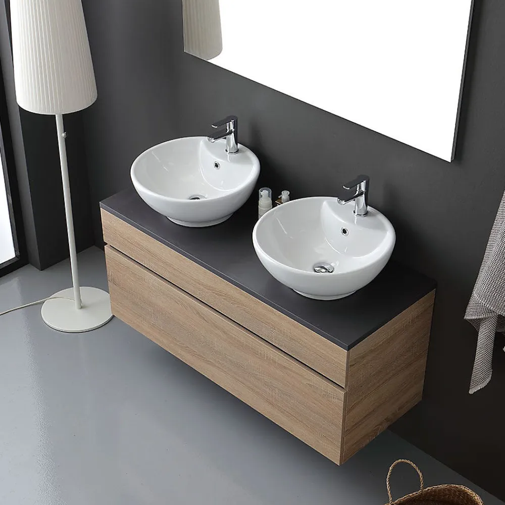 Kiamami Valentina Meuble Salle De Bain En Chêne Naturel 120Cm Avec Miroir 120X60 - Sole