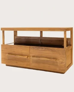 Meuble Sous-Vasque|Uniqka Meuble salle de bain en teck avec étagère en verre 140 cm -