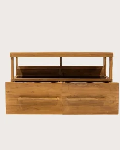 Meuble Sous-Vasque|Uniqka Meuble salle de bain en teck avec étagère en verre 140 cm -