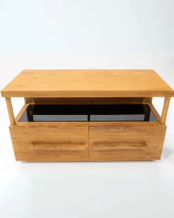 Meuble Sous-Vasque|Uniqka Meuble salle de bain en teck avec étagère en verre 140 cm -
