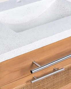 Meuble Sous-Vasque|Uniqka Meuble salle de bain en teck et terazzo beige 145 cm -