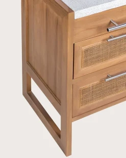 Meuble Sous-Vasque|Uniqka Meuble salle de bain en teck et terazzo beige 145 cm -