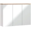 Armoire De Salle De Bains|Meublorama Meuble salle de bain ERMANO Chene clair et blanc brillant 100x69 cm 3 portes miroir Meuble suspendu